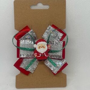 Festive Santa Hair Bow with Red and Silver Accents